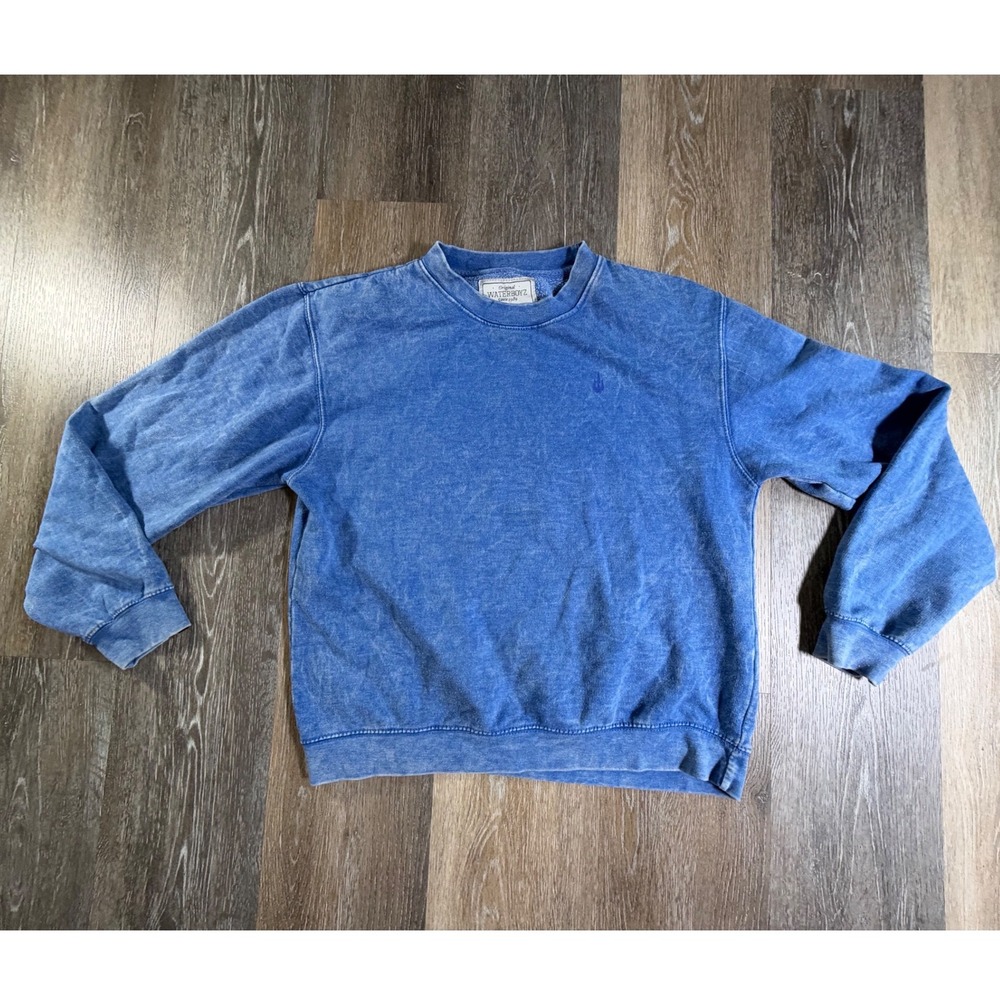 Waterboyz Sweatshirt Mens Small Blue Acid Wash Surf Crewneck Pullover 5876